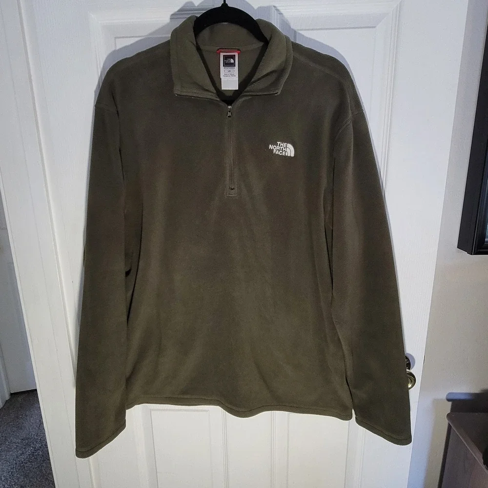 The North Face Fleece Pullover Mens L Green Polartec Quarter Zip Mock Neck Logo